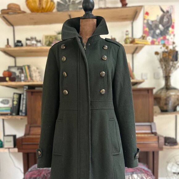 Vintage Esprit Military Coat – Forest Green Wool Blend Double-Breasted Jacket, B - Picture 1 of 15